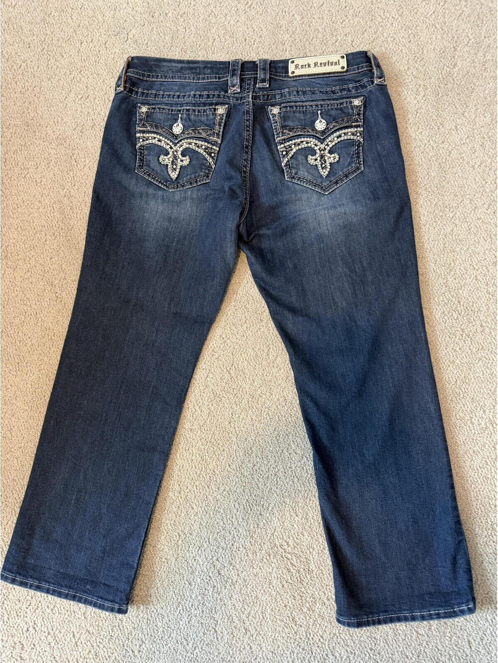 Rock Revival Jeans Womens 32 Blue Maisky Easy Capri Embellished Stretch Logo - Picture 3 of 12